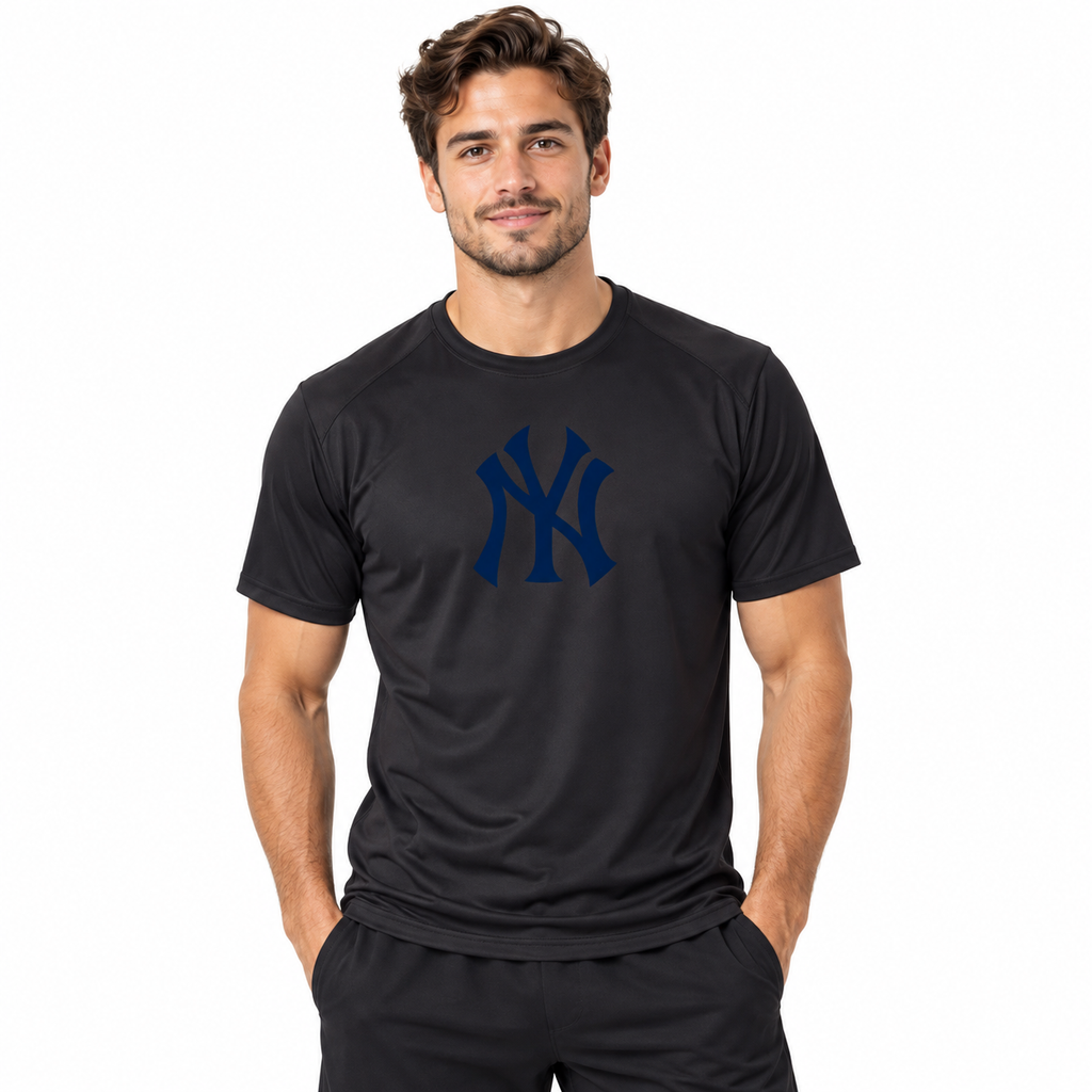 Black New York Yankees polyester T-shirt - model wearing view