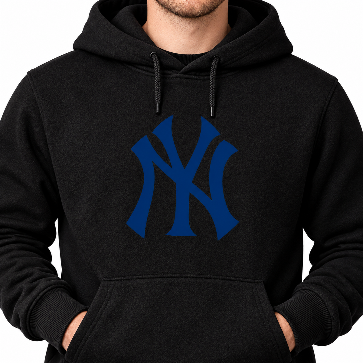 Black New York Yankees pullover hoodie - DTF print close-up