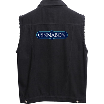 Men's Cinnabon Sleeveless Distressed Denim Vest  Rugged Black Jean Jacket