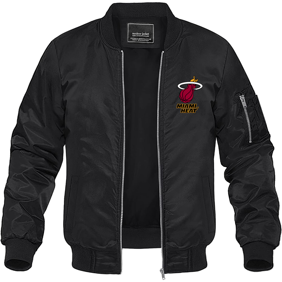 Men's Miami Heat Lightweight Bomber Jacket Windbreaker Softshell Varsity Jacket Coat