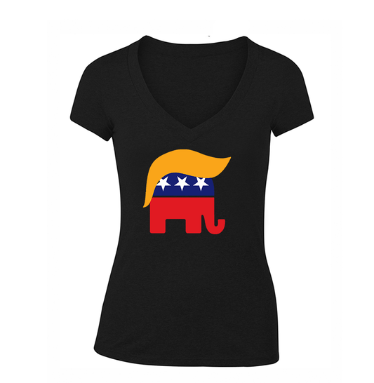 Women's Donald Trump Hair Elephant V Neck T-Shirt