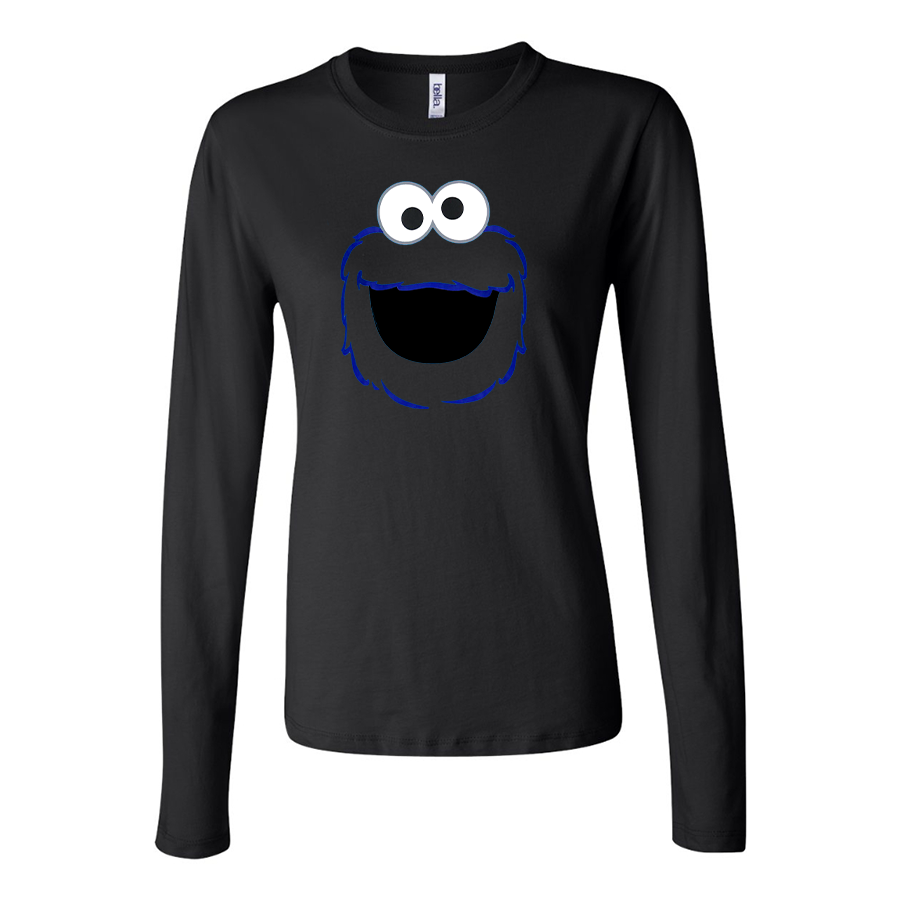 Women's Sesame Street Cookie Monster face Long Sleeve T-Shirt