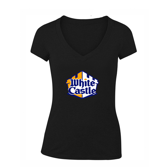 Women's White Castle V Neck T-Shirt