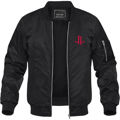 Men's Houston Rockets Lightweight Bomber Jacket Windbreaker Softshell Varsity Jacket Coat