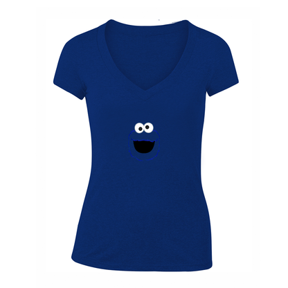 Women's Sesame Street Cookie Monster face V Neck T-Shirt