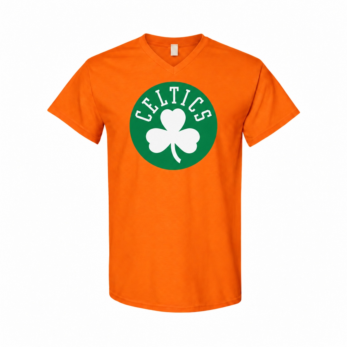 Boston Celtics men's cotton V-neck T-shirt in orange