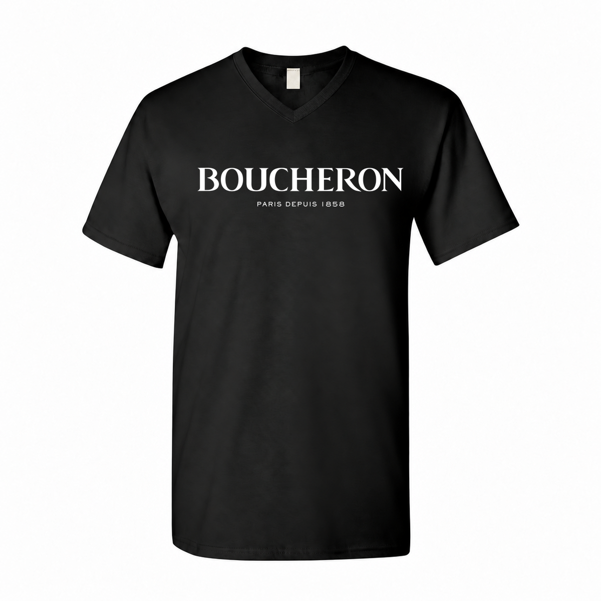 Boucheron Men's Cotton V-Neck T-Shirt - Black