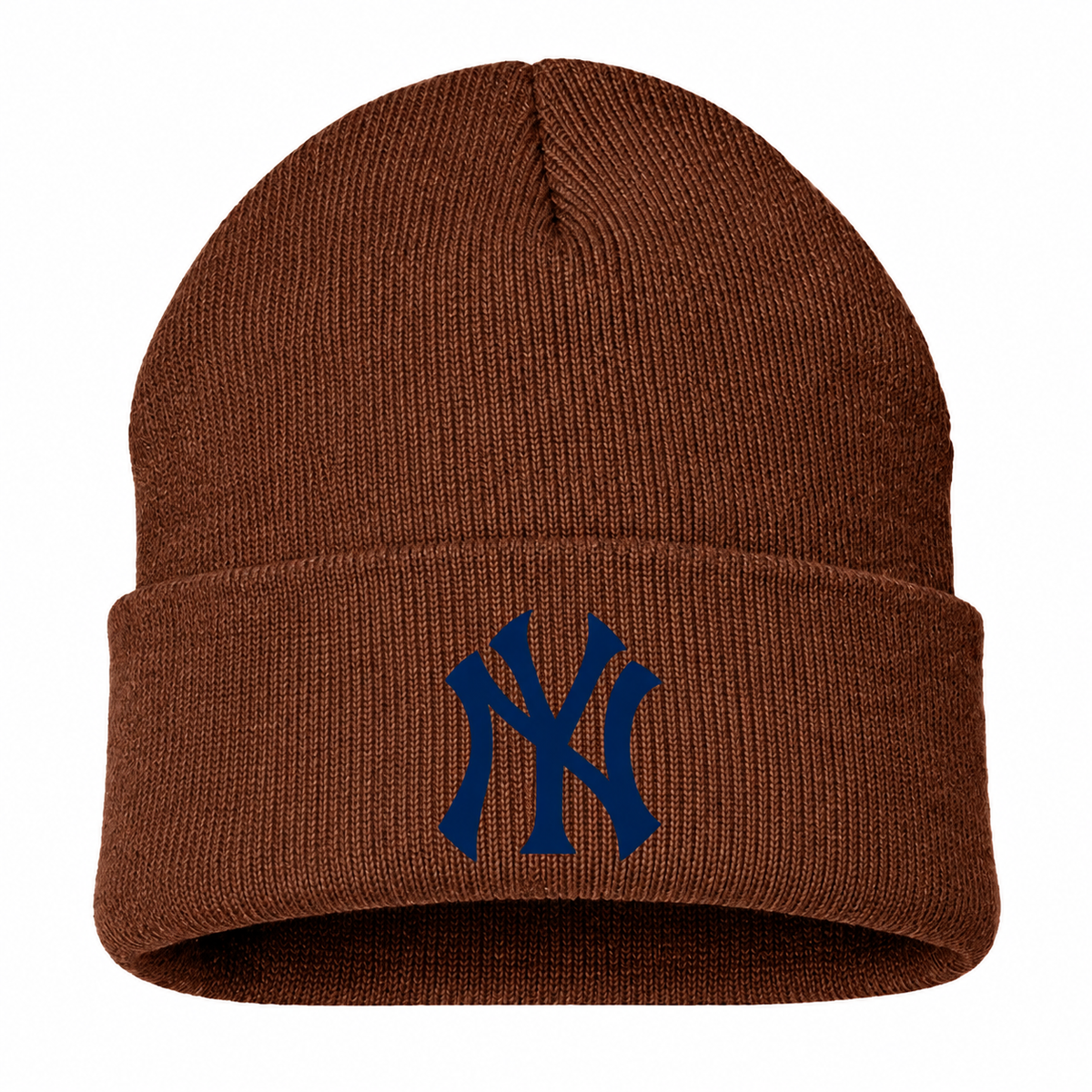 Brown New York Yankees beanie hat - front view