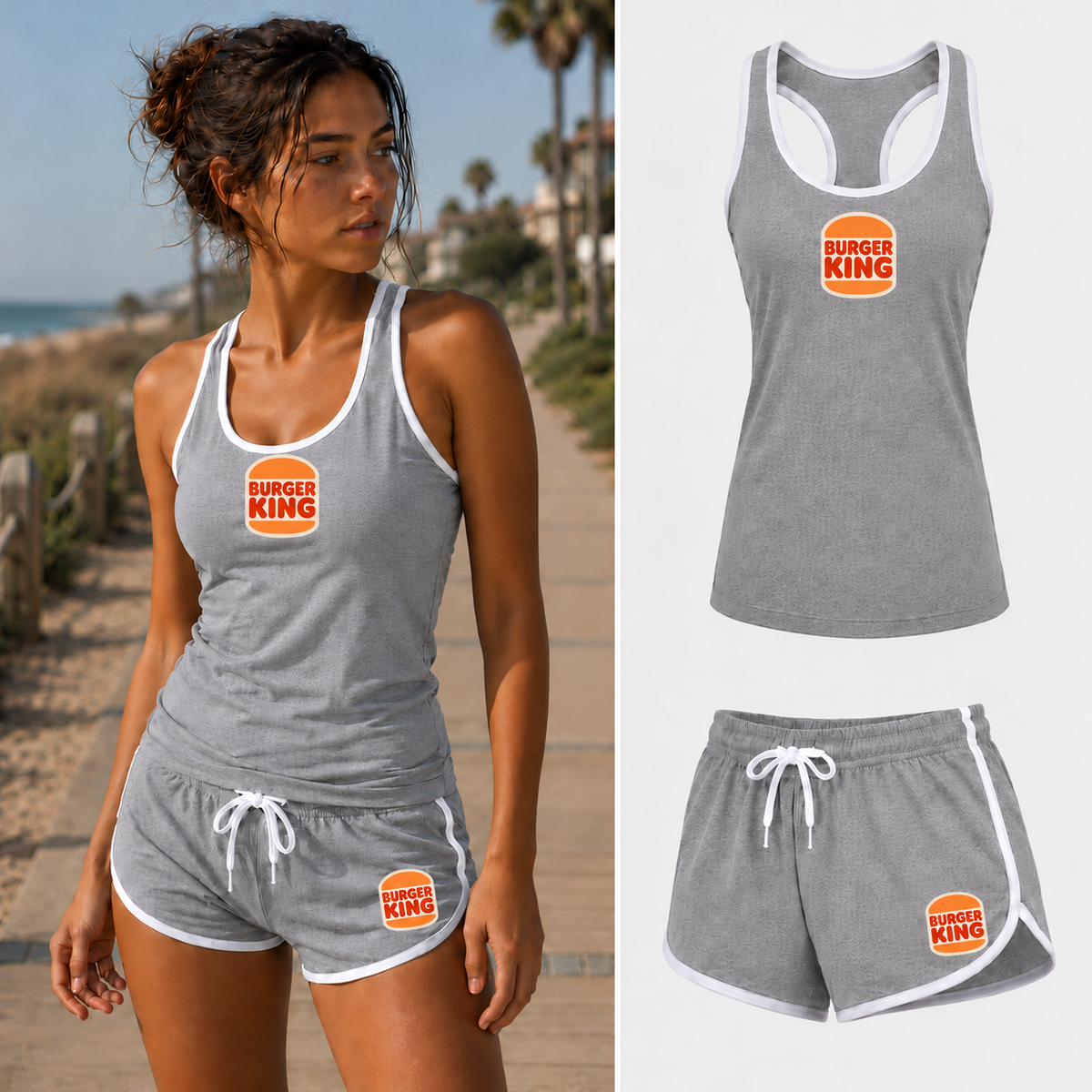 Women's Burger King tank top and shorts set, Gray