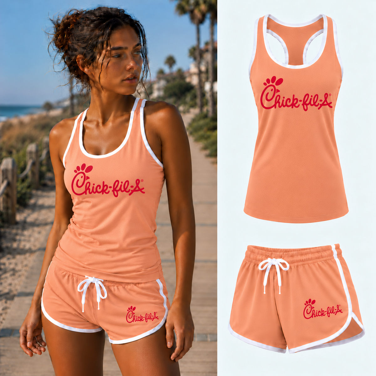 Chick-fil-A women's tank top and shorts set in Peach