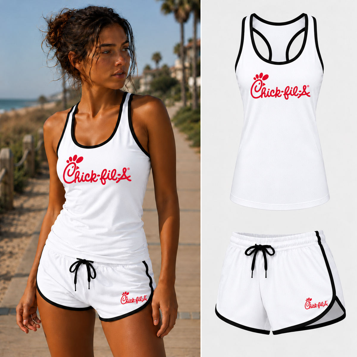 Chick-fil-A women's tank top and shorts set in White
