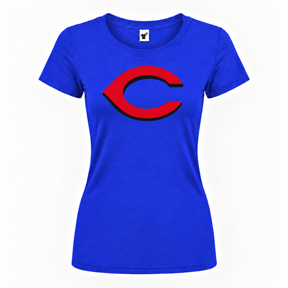 Women's Cincinnati Reds round neck T-shirt in Royal Blue with red wishbone C and black shadow