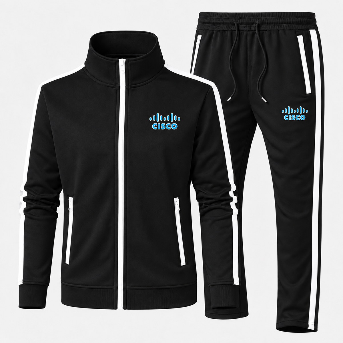 Cisco Dri-Fit Tracksuit in Black, updated style with contrast zippered pockets