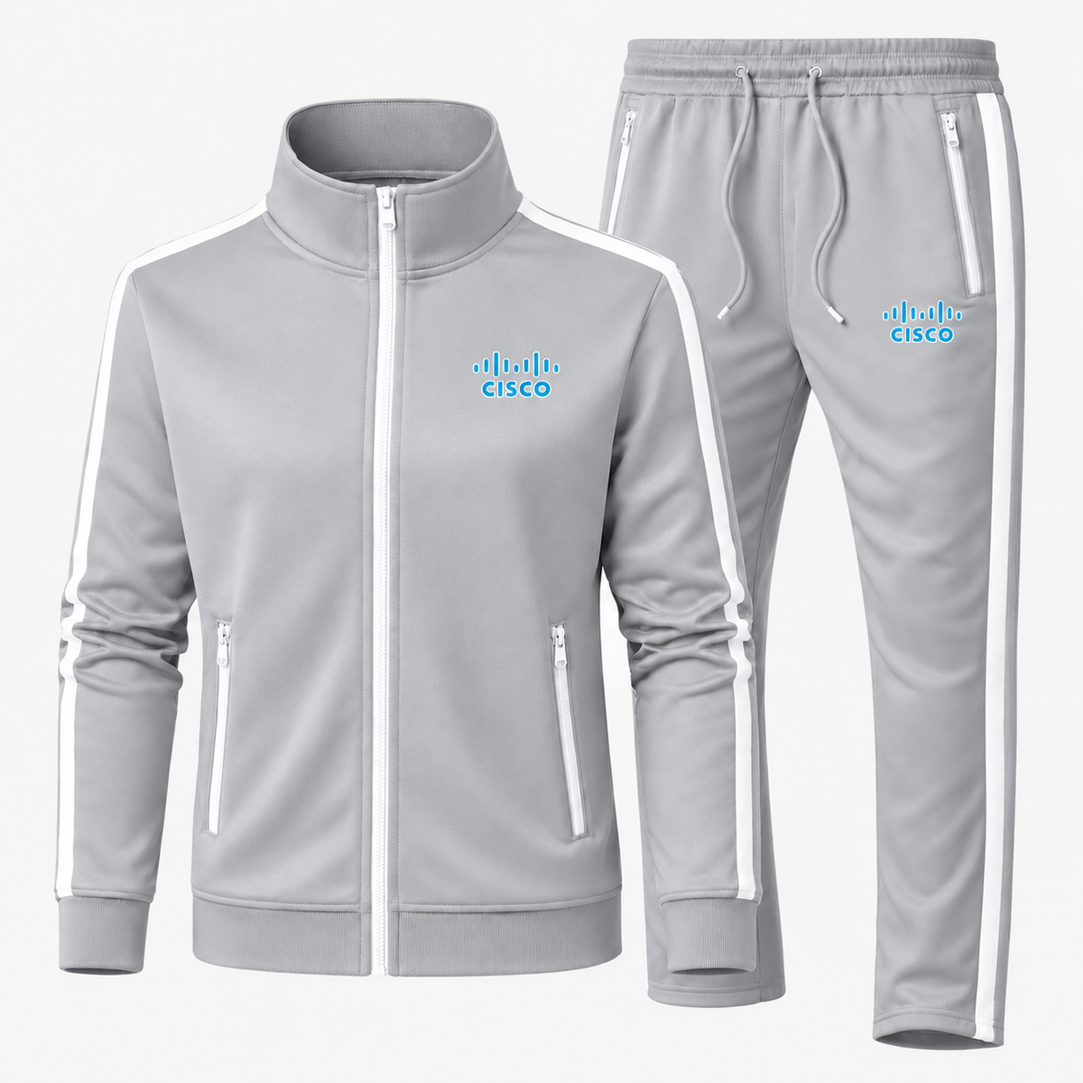 Cisco Dri-Fit Tracksuit in Gray, updated style with contrast zippered pockets