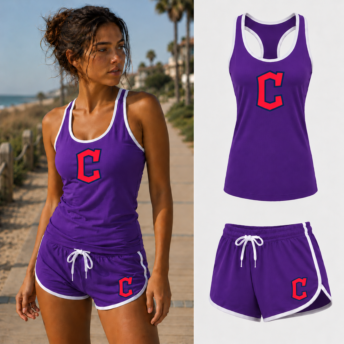 Cleveland Guardians women's tank top and shorts set in Purple