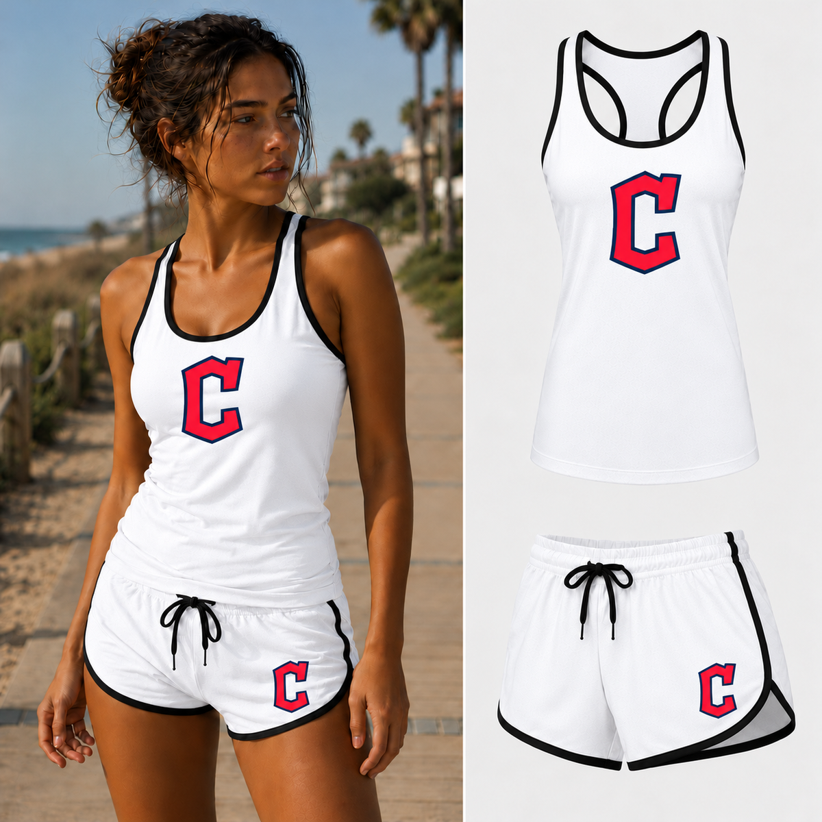 Cleveland Guardians women's tank top and shorts set in White