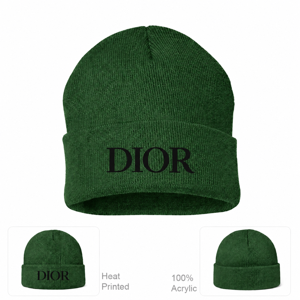 Black DIOR design beanie, Forest Green