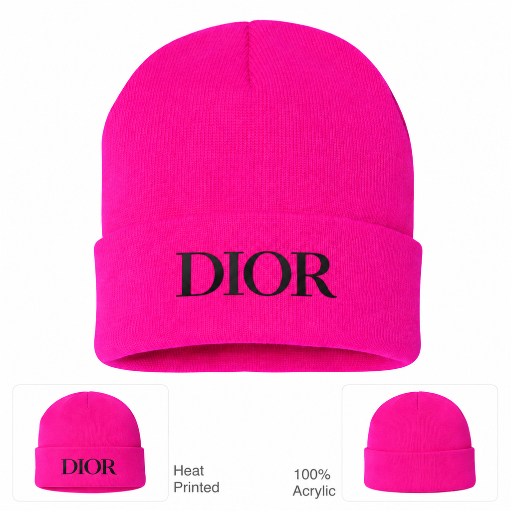 Black DIOR design beanie, Hot Pink
