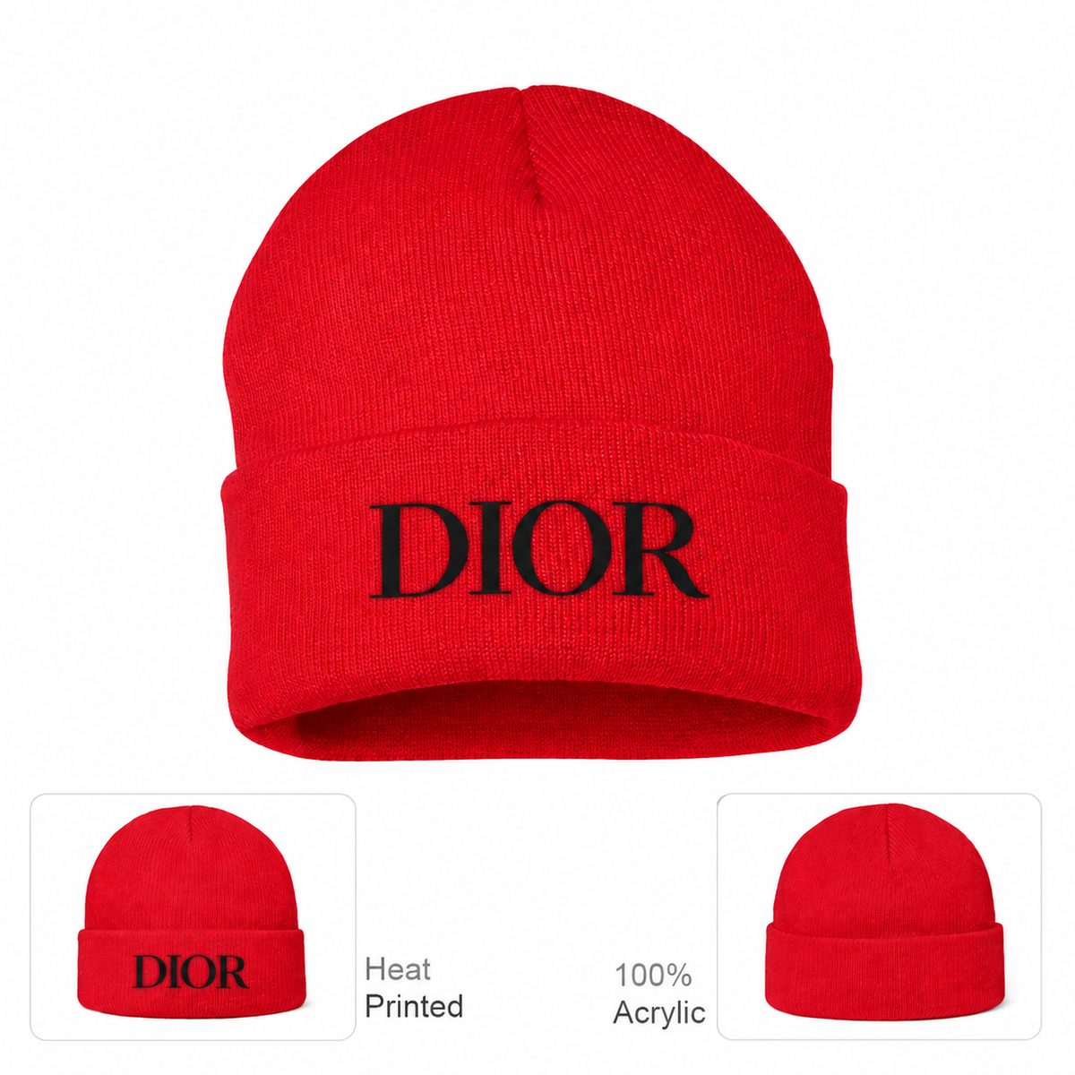 Black DIOR design beanie, Red