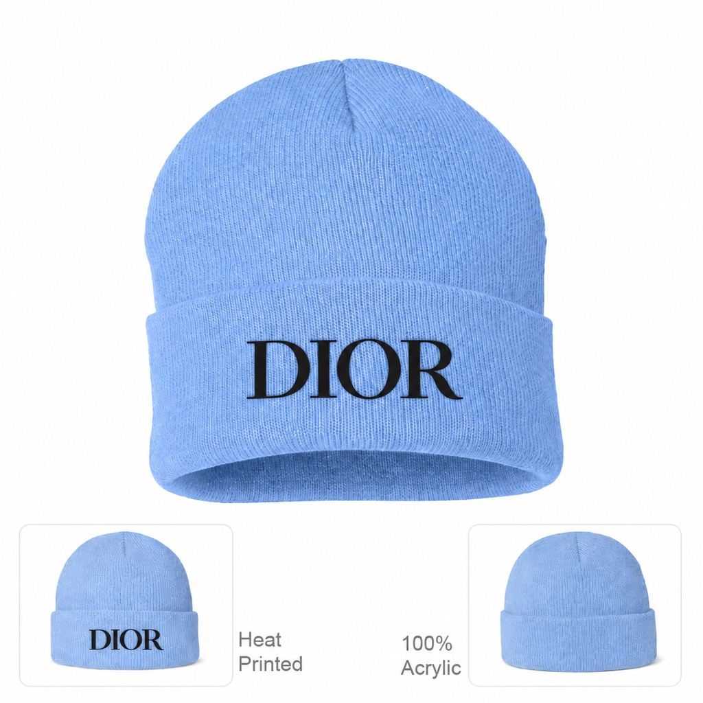 Black DIOR design beanie, Sky Blue