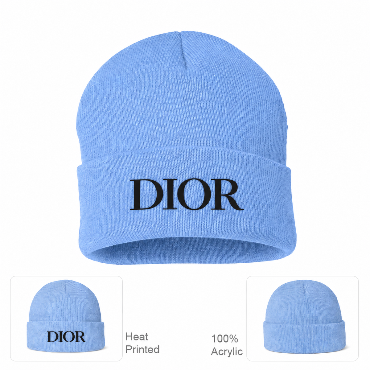 Black DIOR design beanie, Sky Blue