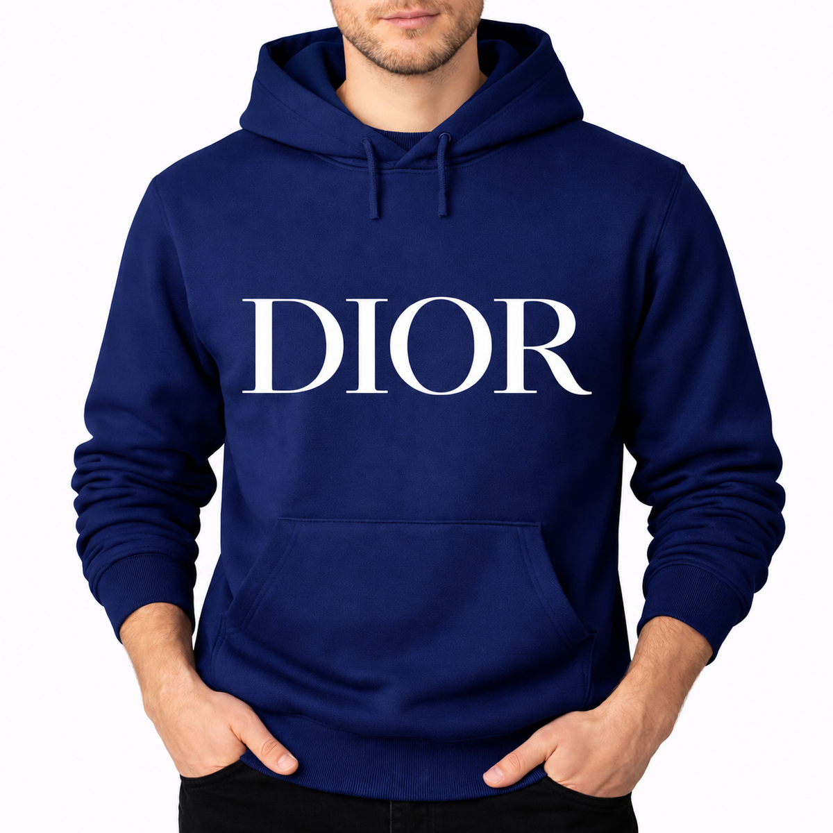 Men's Dior Pullover Hoodie in Navy with white DIOR lettering