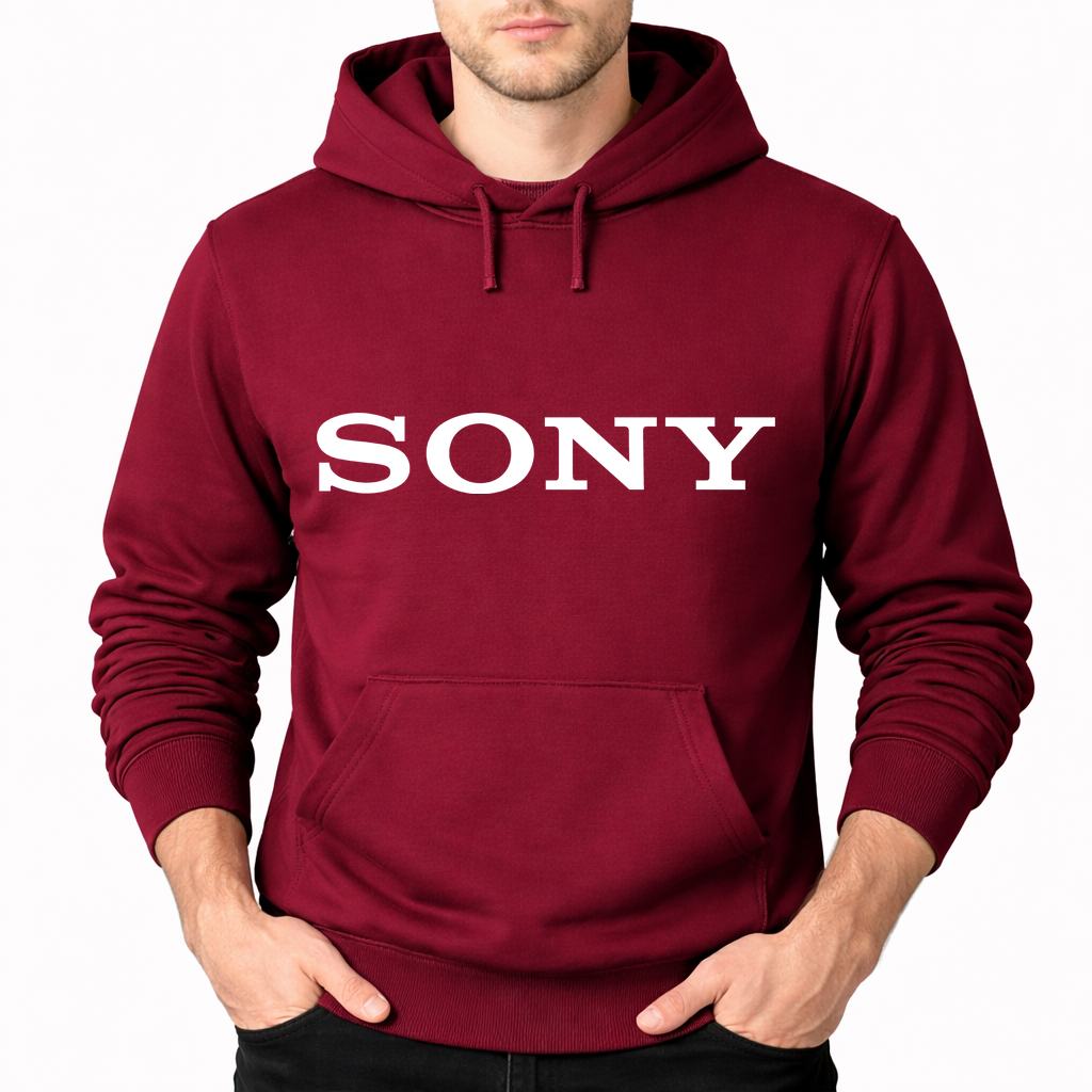 Men's Sony White Pullover Hoodie - Burgundy