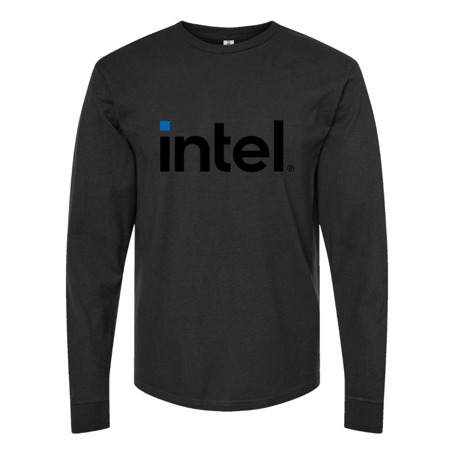 Men's Intel-logo-500x281-min Long sleeves Cotton Blend T-Shirt - Black