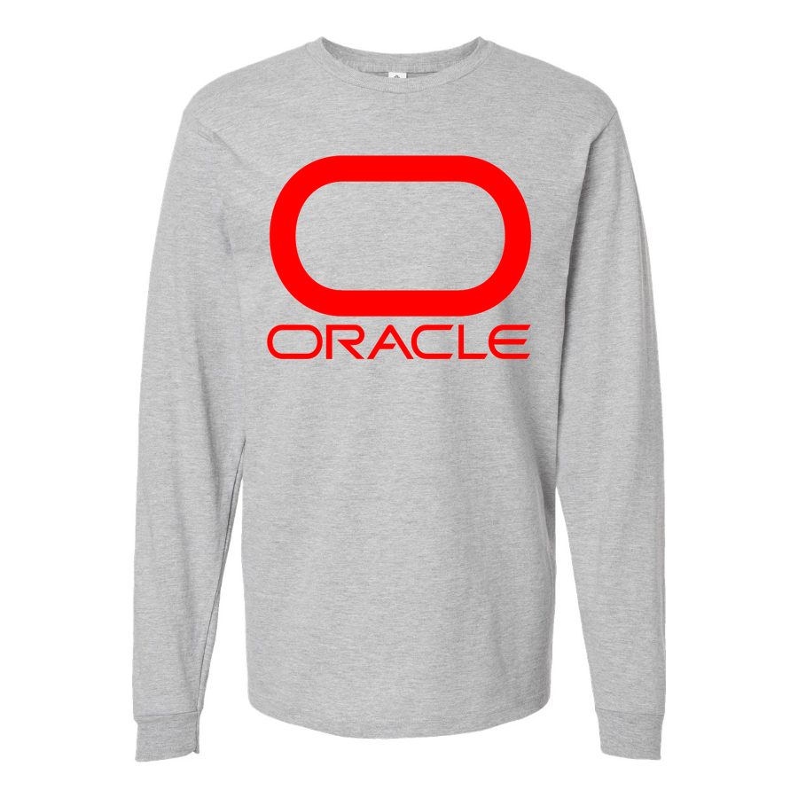 Men's Oracle Logo Long sleeves Cotton Blend T-Shirt - Gray