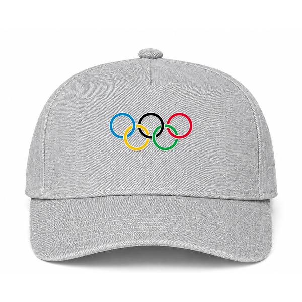 Olympic Rings Black Logo Gray Dad Baseball Cap Hat