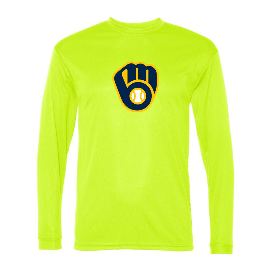 Men's Milwaukee Brewers Polyester Long Sleeve T-Shirt - Safety Yellow