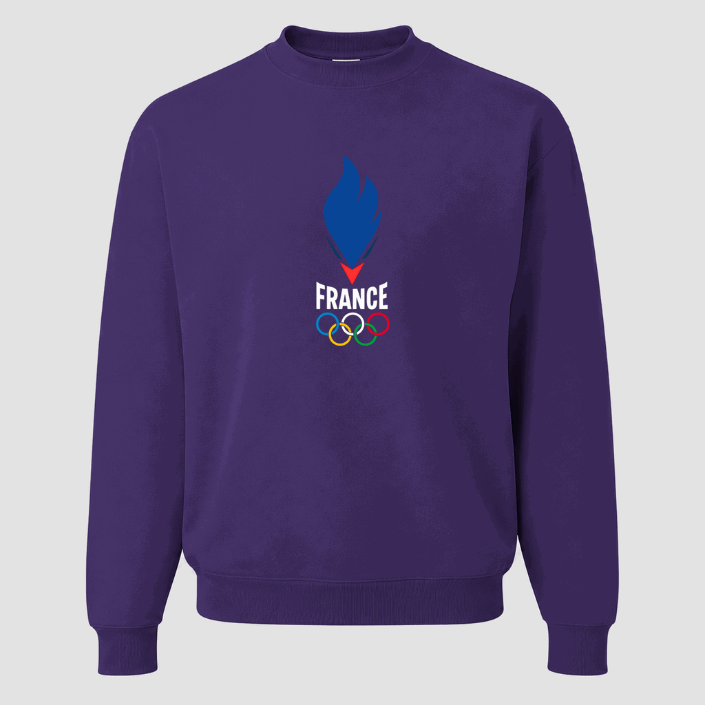 Men's France 2024 White Logo Crewneck Sweatshirt - Purple