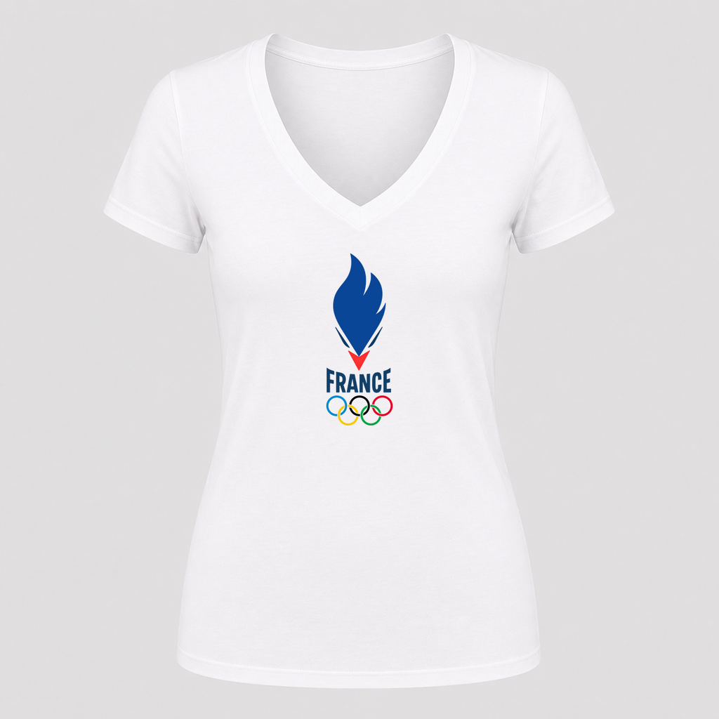 Women's France 2024 V Neck T-Shirt in white