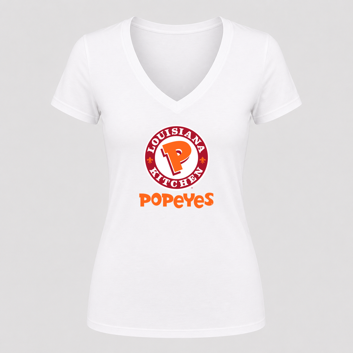 Women's Popeyes Louisiana Kitchen V Neck T-Shirt in white
