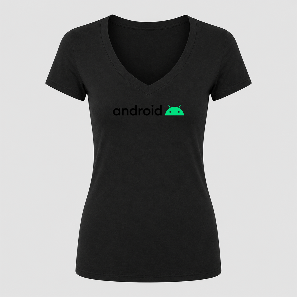 Women's Android V Neck T-Shirt in black