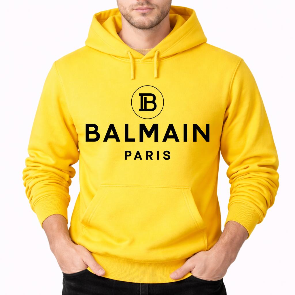 Men's Balmain Paris Pullover Hoodie - Yellow