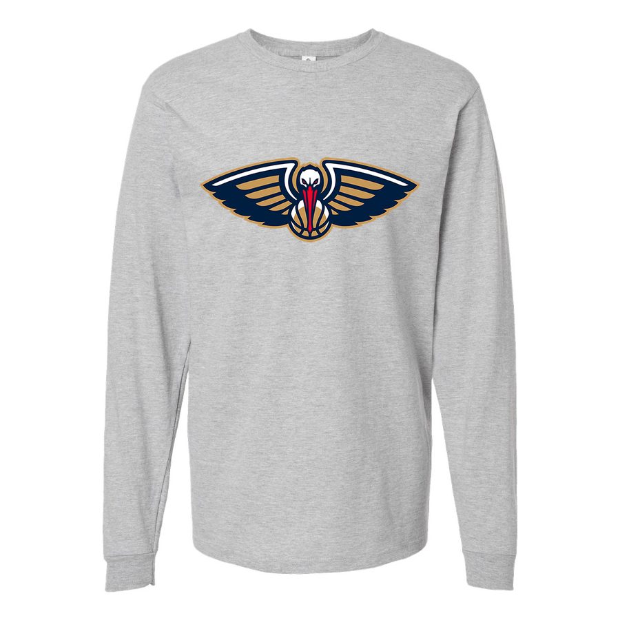 Men's New Orleans Pelicans Long sleeves Cotton Blend T-Shirt - Gray