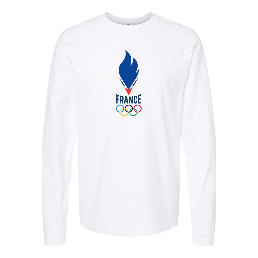 Men's France 2024 logo Long sleeves Cotton Blend T-Shirt - White