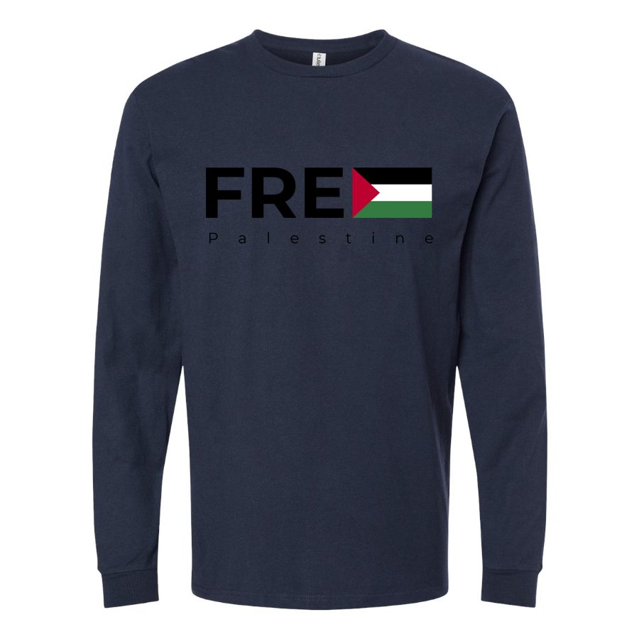 Men's Free Palestine Black Long sleeves Cotton Blend T-Shirt - Navy