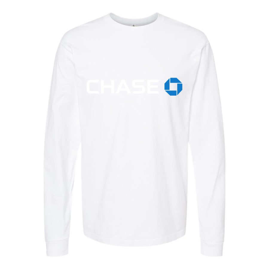 Men's Chase White logo Long sleeves Cotton Blend T-Shirt - White