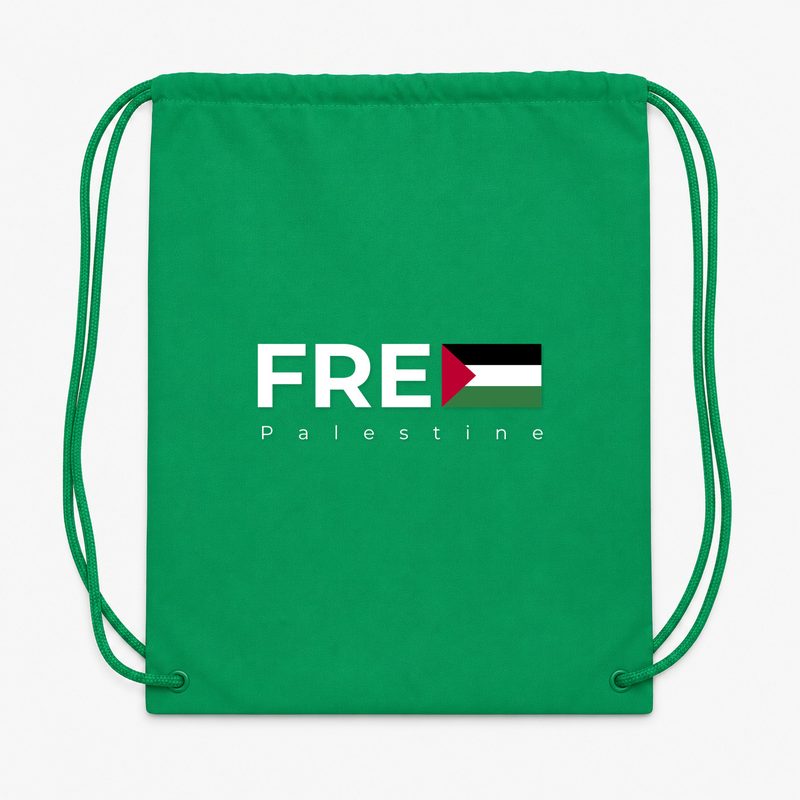 Free Palestine White Drawstring Bag - Green