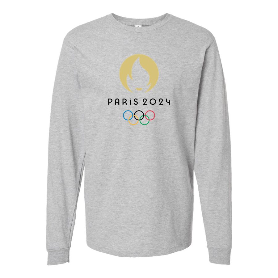 Men's Olympics 2024 Paris Black Long sleeves Cotton Blend T-Shirt - Gray
