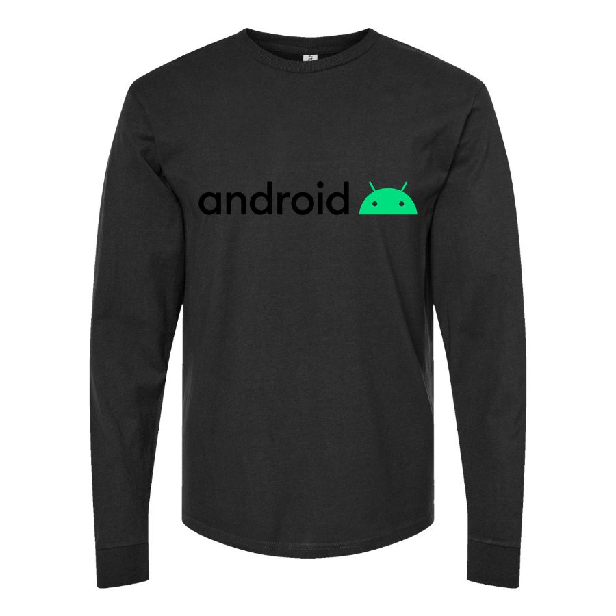 Men's Android-Logo Long sleeves Cotton Blend T-Shirt - Black