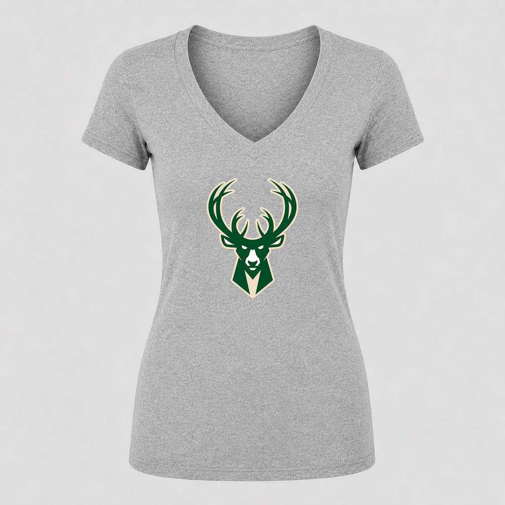 Women's Milwaukee Bucks V Neck T-Shirt in gray