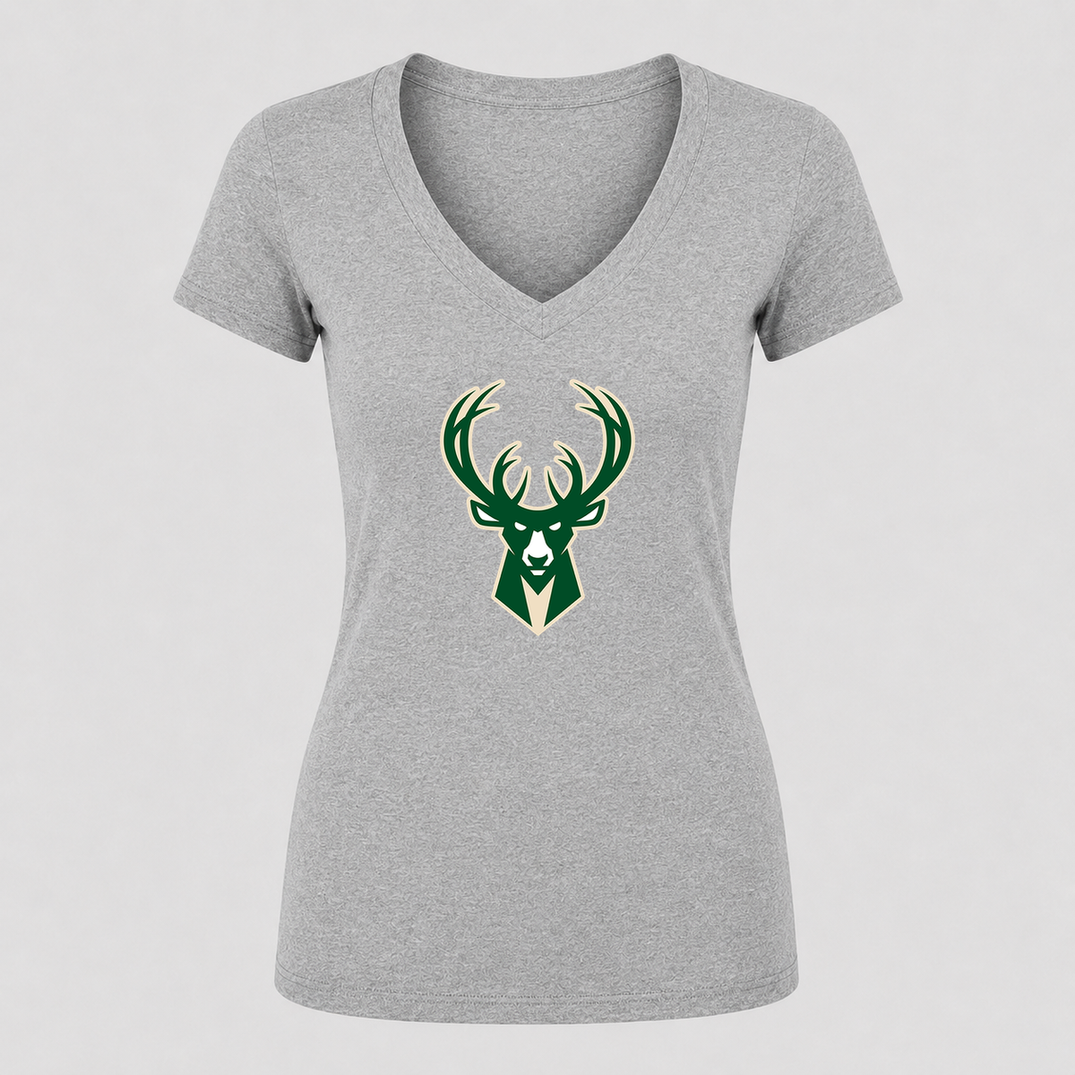 Women's Milwaukee Bucks V Neck T-Shirt in gray