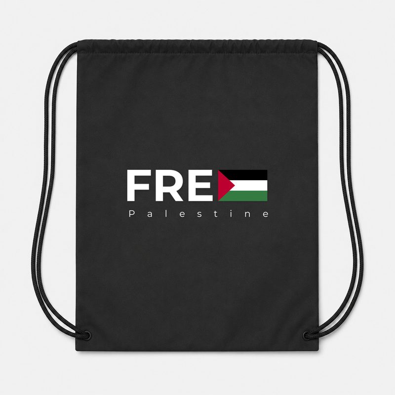 Free Palestine White Drawstring Bag - Black