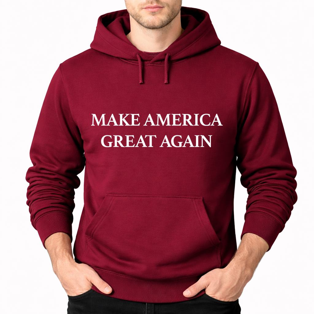 Men's Make America Great Again White Logo Pullover Hoodie - Burgundy