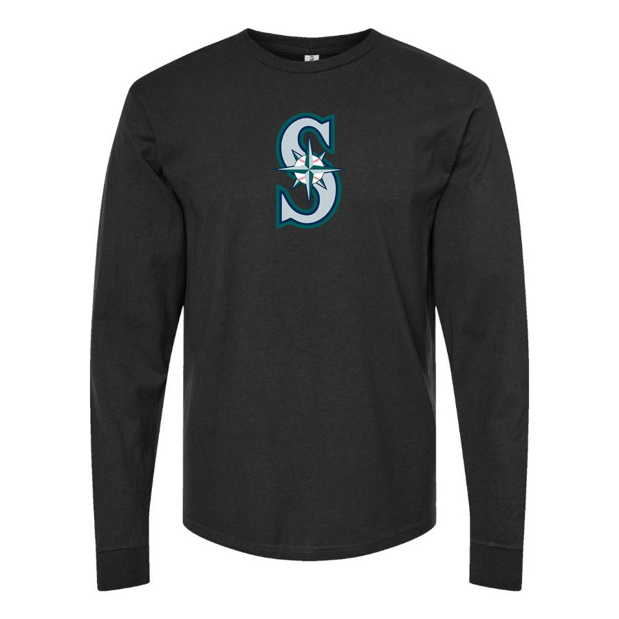 Men's Seattle Mariners Long sleeves Cotton Blend T-Shirt - Black