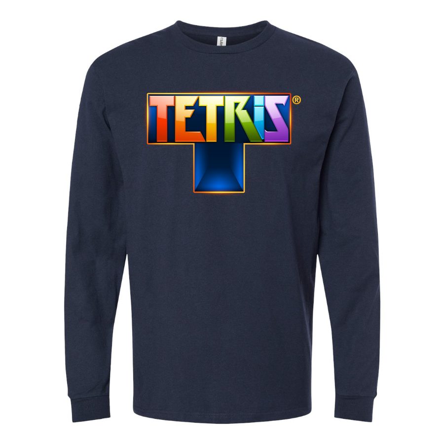 Men's Tetris Long sleeves Cotton Blend T-Shirt - Navy