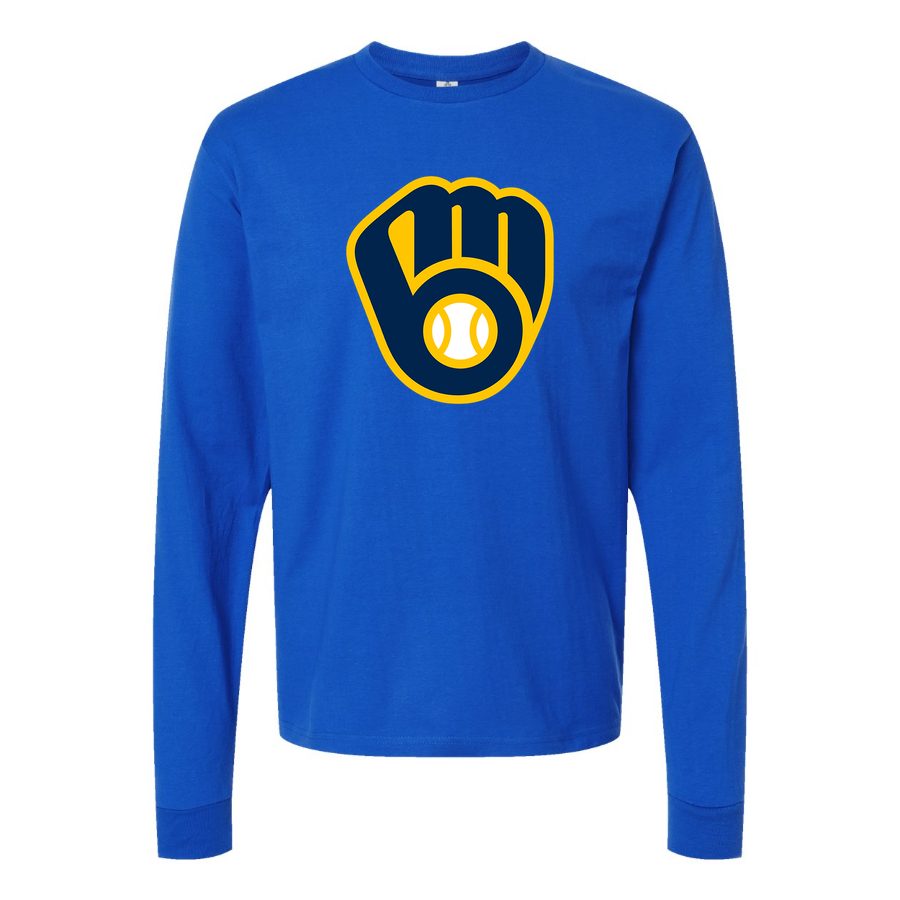 Men's Milwaukee Brewers Long sleeves Cotton Blend T-Shirt - Blue